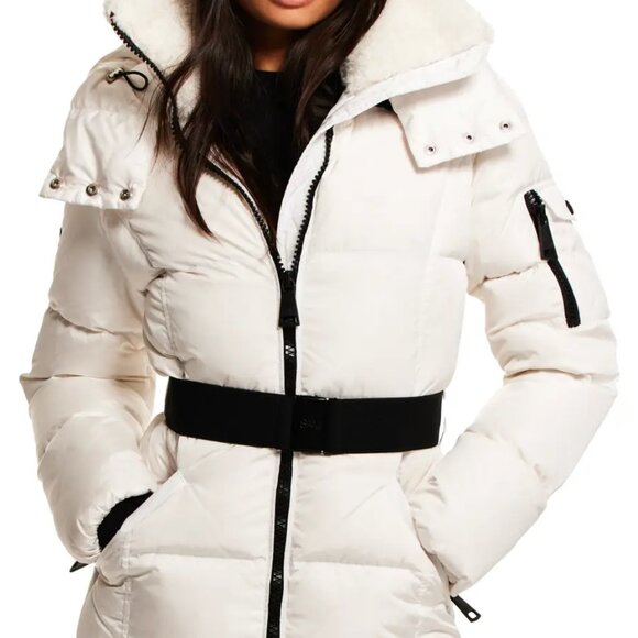 NWT$575 SAM.  Liv Hooded Faux Fur Belted Down Puffer Coat Jacket S-M (6) - Picture 15 of 15